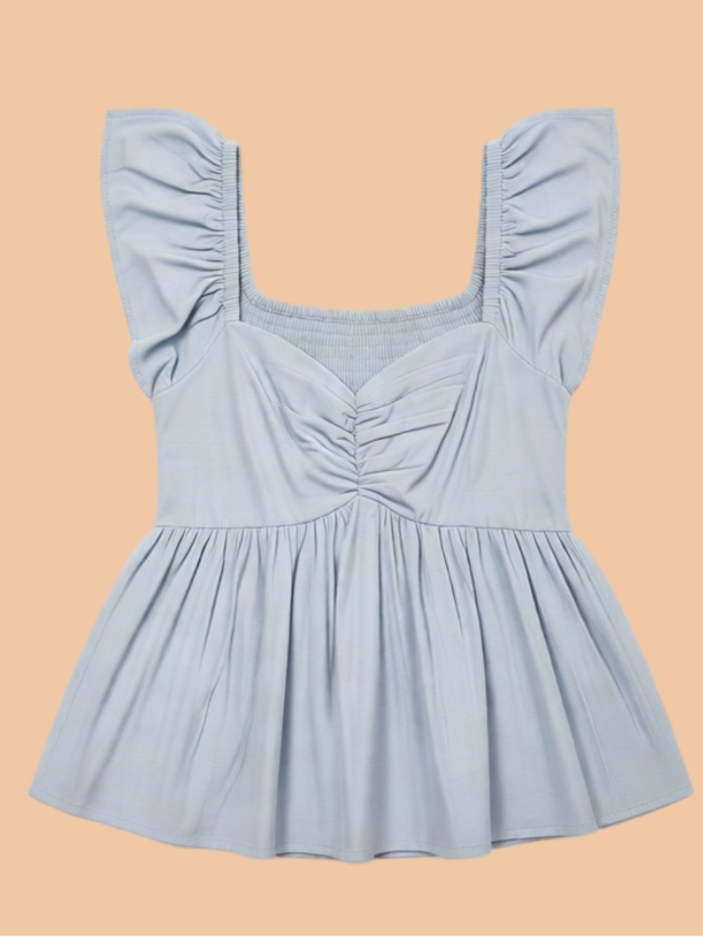 JAPANA Light Blue Ruffled Peplum Top